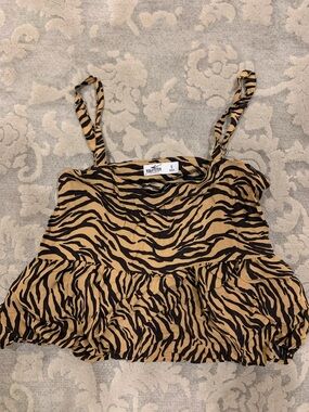 Hollister Black and Tan Zebra-Print Ruffle Cami